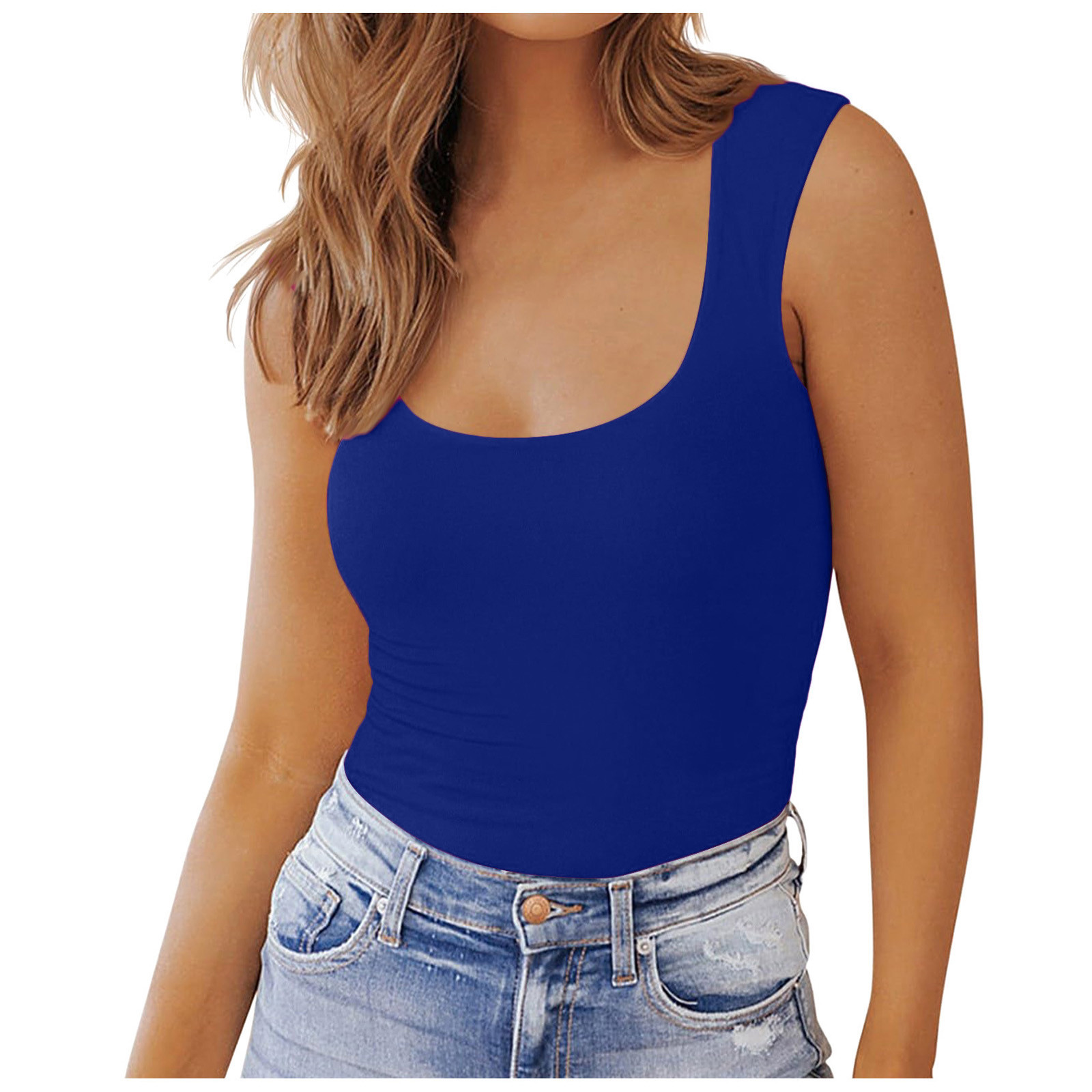 thumbnail image 2 of Top informal sin mangas con cuello en V para mujer: tejido elástico suave, blusa de verano elegante y con estilo, 2 of 6